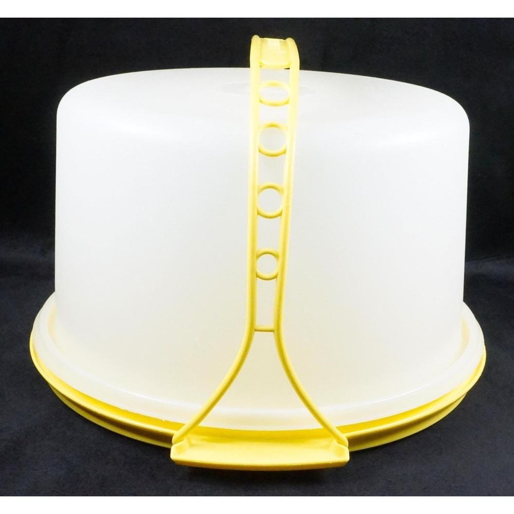 Vintage Tupperware Harvest Gold Cake Keeper Carrier Taker w/ Handle 9in Diameter - Picture 3 of 10